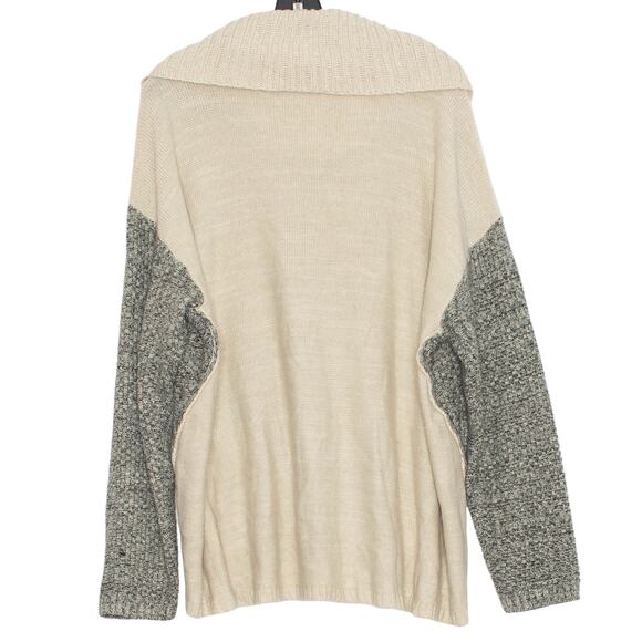 Cowl Neck Sweater Cottage Oversized Chunky Cozy Comfort Minimalist Gray Tan 2X - Picture 2 of 7